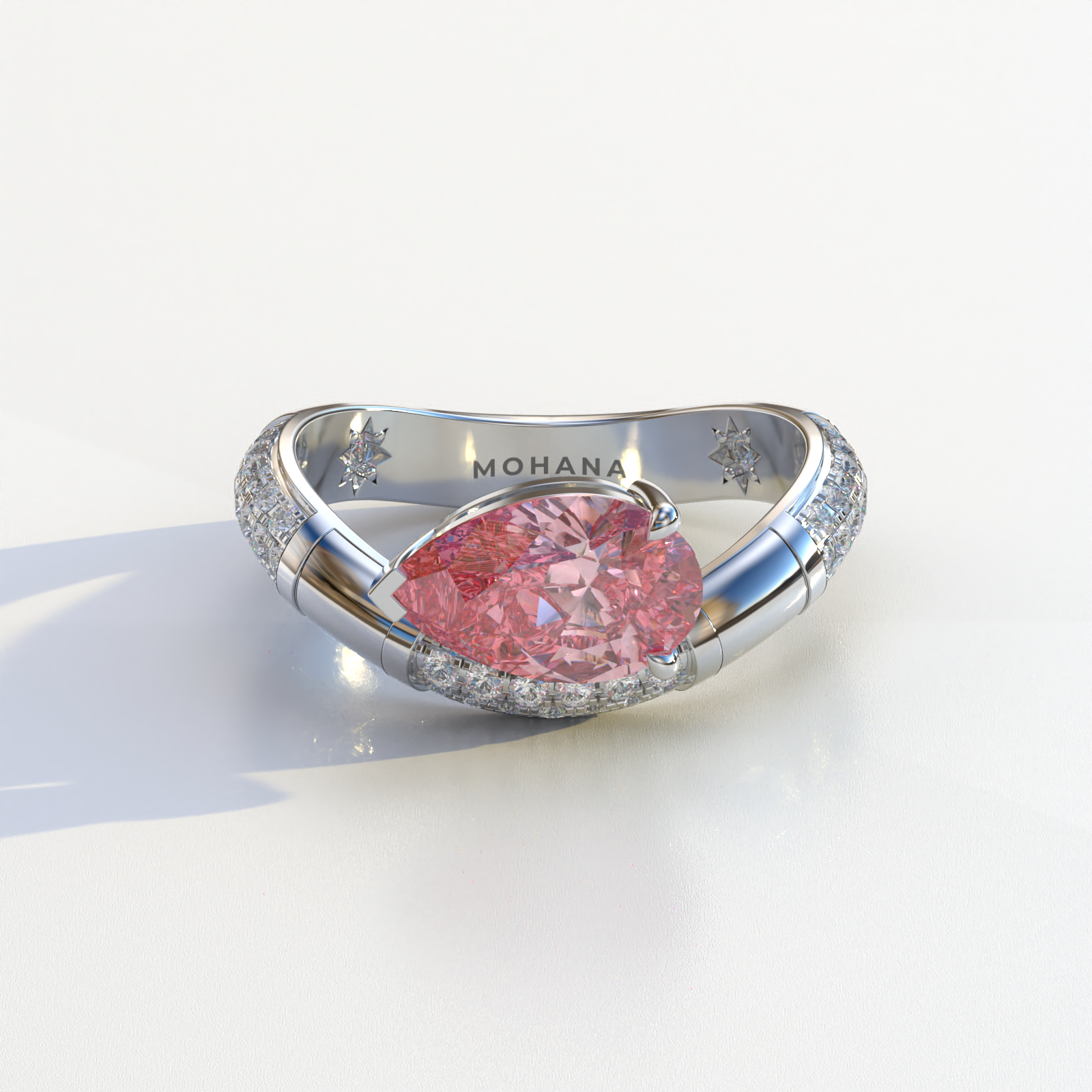 2 Carat East-West Fancy Vivid Pink Pear Cut Lab Diamond Engagement Ring - J’Lure - 10K Solid Gold / White Gold