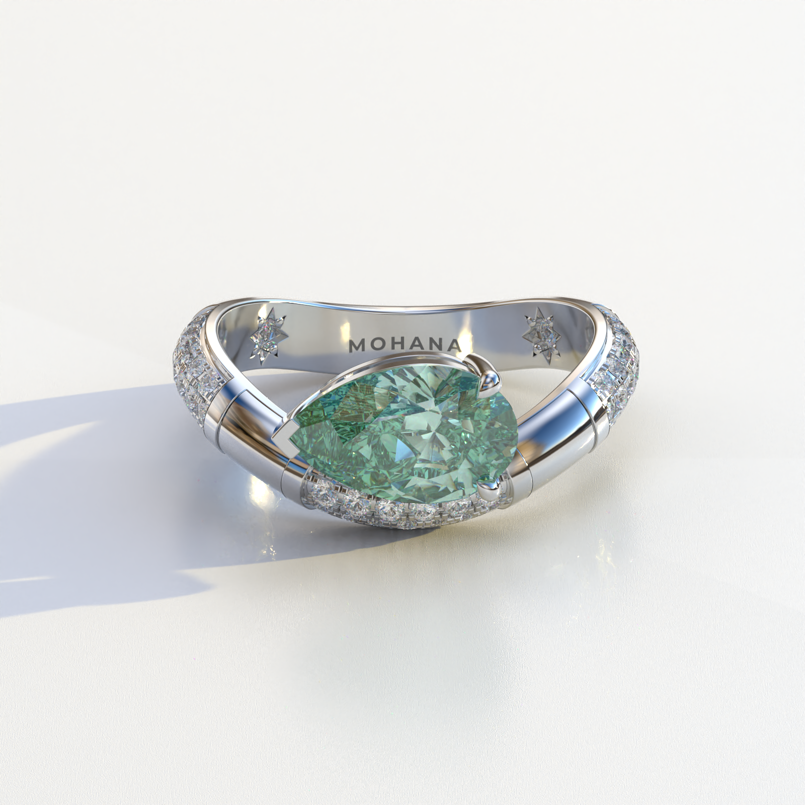 2 Carat East-West Fancy Vivid Green Pear Cut Lab Diamond Engagement Ring - J’Lure - 10K Solid Gold / White Gold