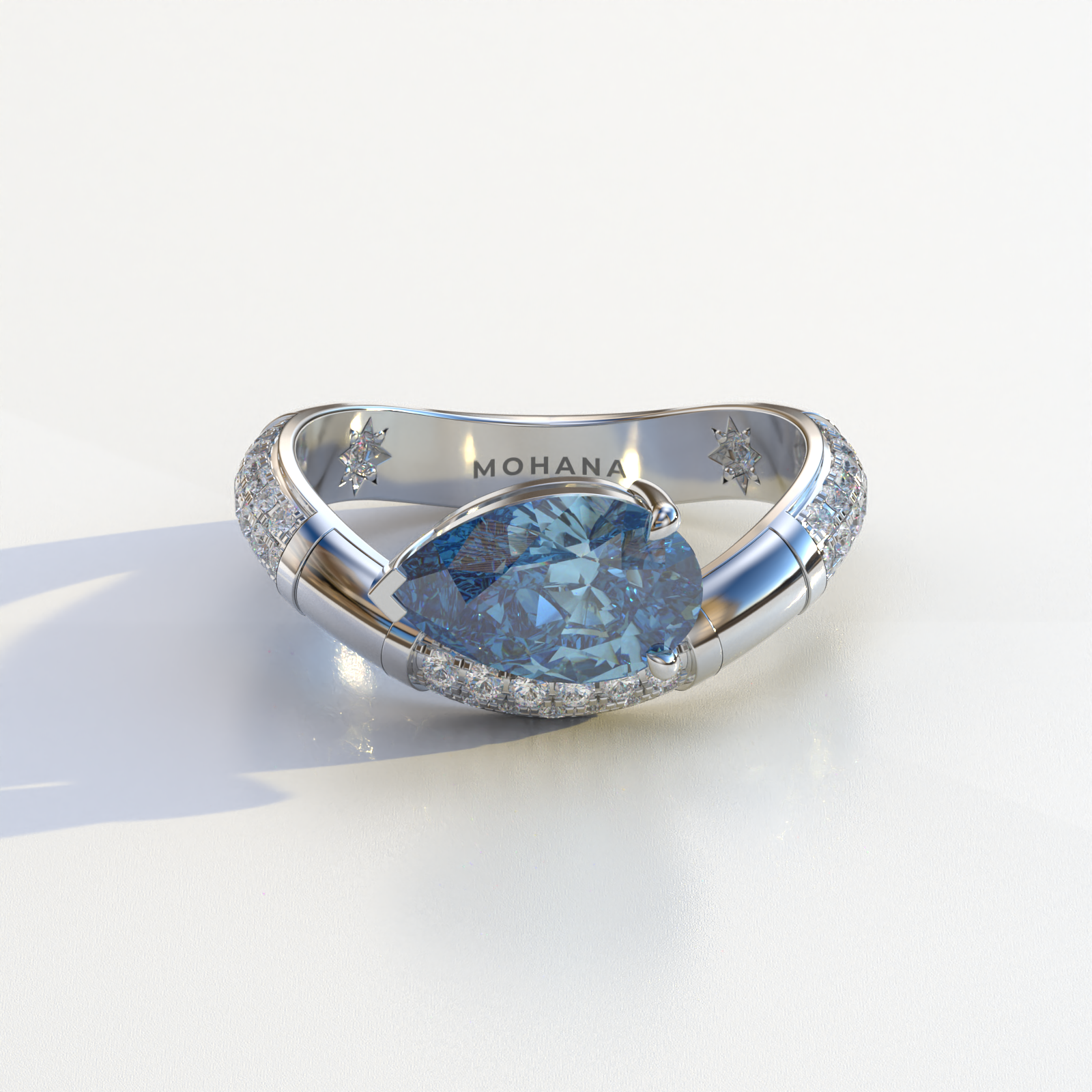 2 Carat East-West Fancy Vivid Blue Pear Cut Lab Diamond Engagement Ring - J’Lure - 10K Solid Gold / White Gold