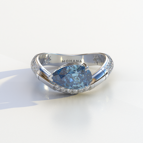 2 Carat East-West Fancy Vivid Blue Pear Cut Lab Diamond Engagement Ring - J’Lure - 10K Solid Gold / White Gold
