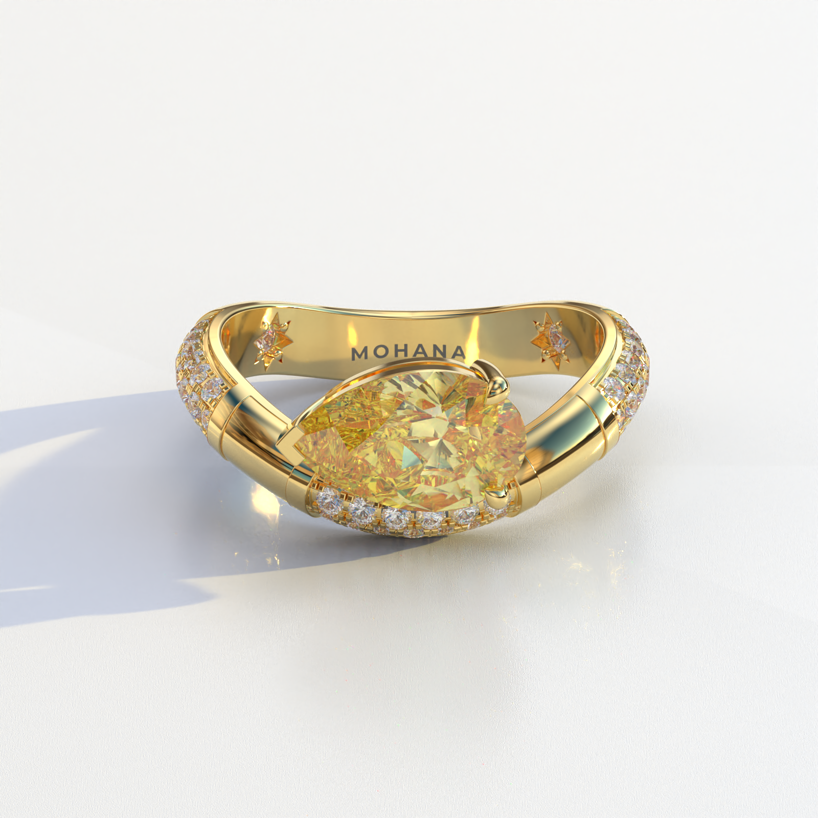 2 Carat East-West Fancy Yellow Pear Cut Lab Diamond Engagement Ring - J’Lure - 10K Solid Gold / Yellow Gold