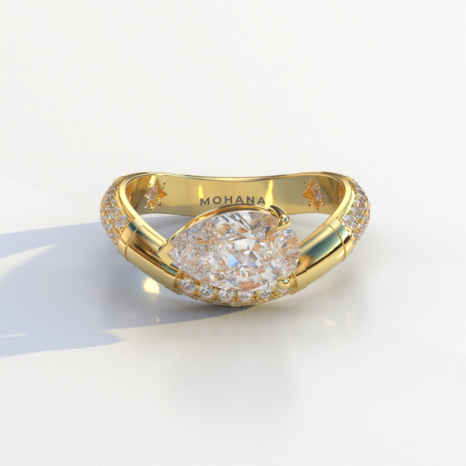 2 Carat East-West Pear Cut Lab Diamond Engagement Ring - J’Lure - 10K Solid Gold / Yellow Gold