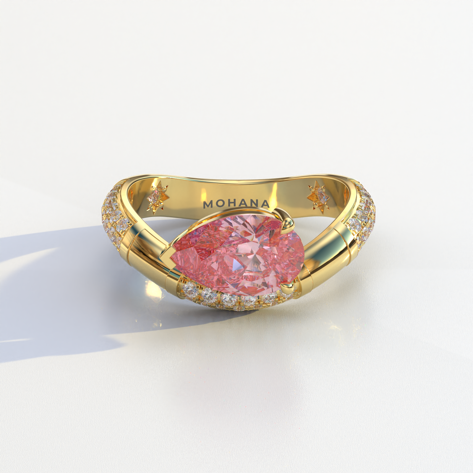 2 Carat East-West Fancy Vivid Pink Pear Cut Lab Diamond Engagement Ring - J’Lure - 10K Solid Gold / Yellow Gold