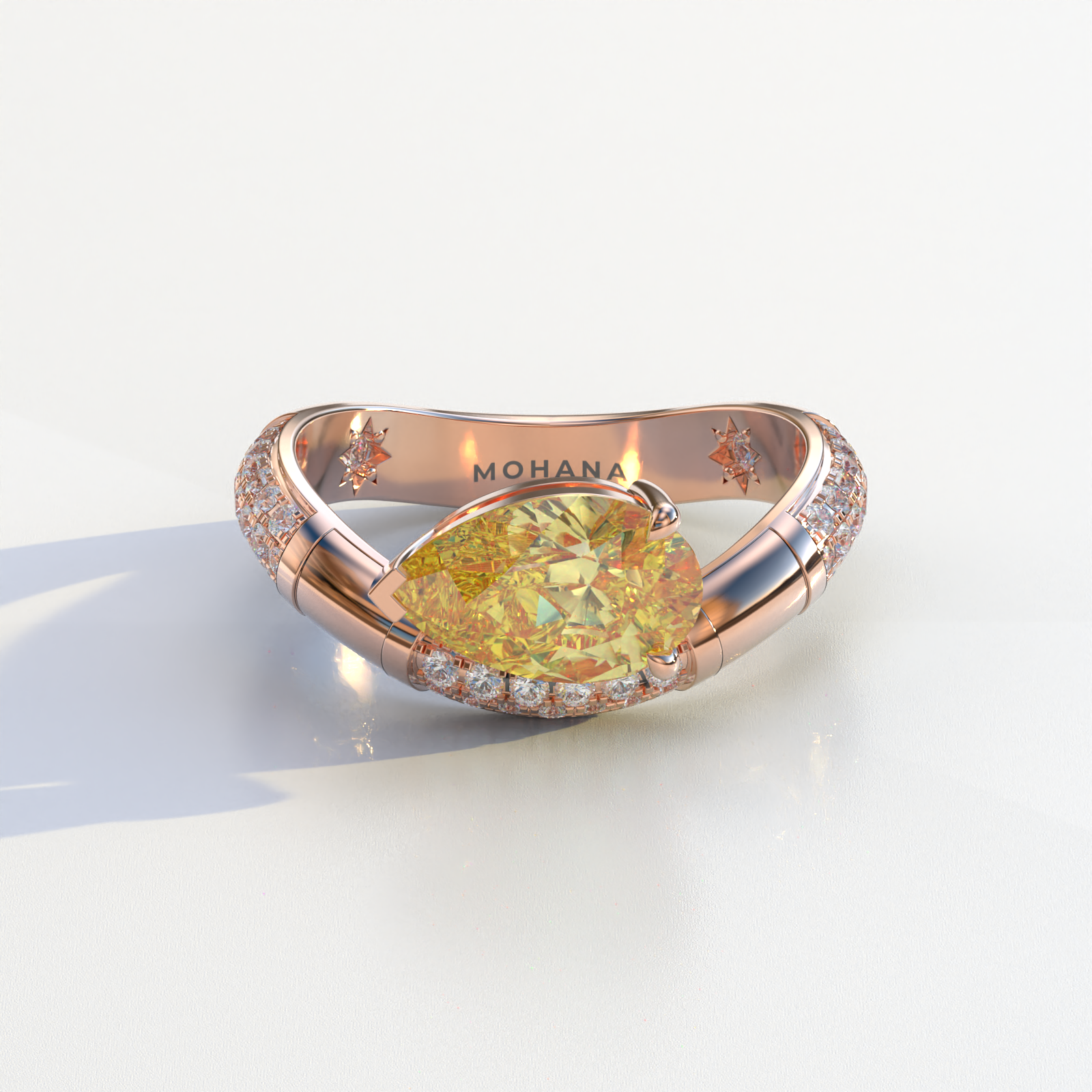 2 Carat East-West Fancy Yellow Pear Cut Lab Diamond Engagement Ring - J’Lure - 10K Solid Gold / Rose Gold