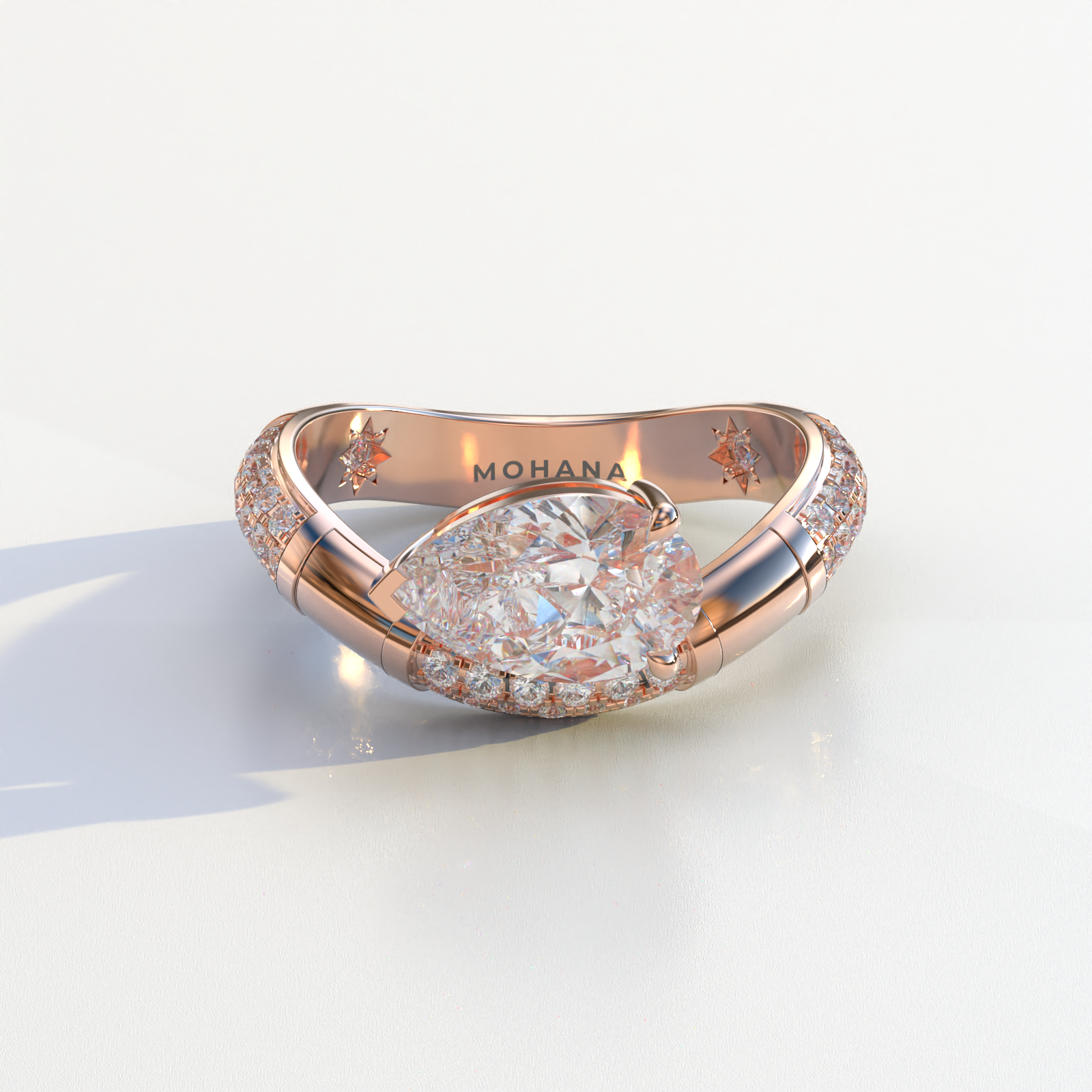 2 Carat East-West Pear Cut Lab Diamond Engagement Ring - J’Lure - 10K Solid Gold / Rose Gold