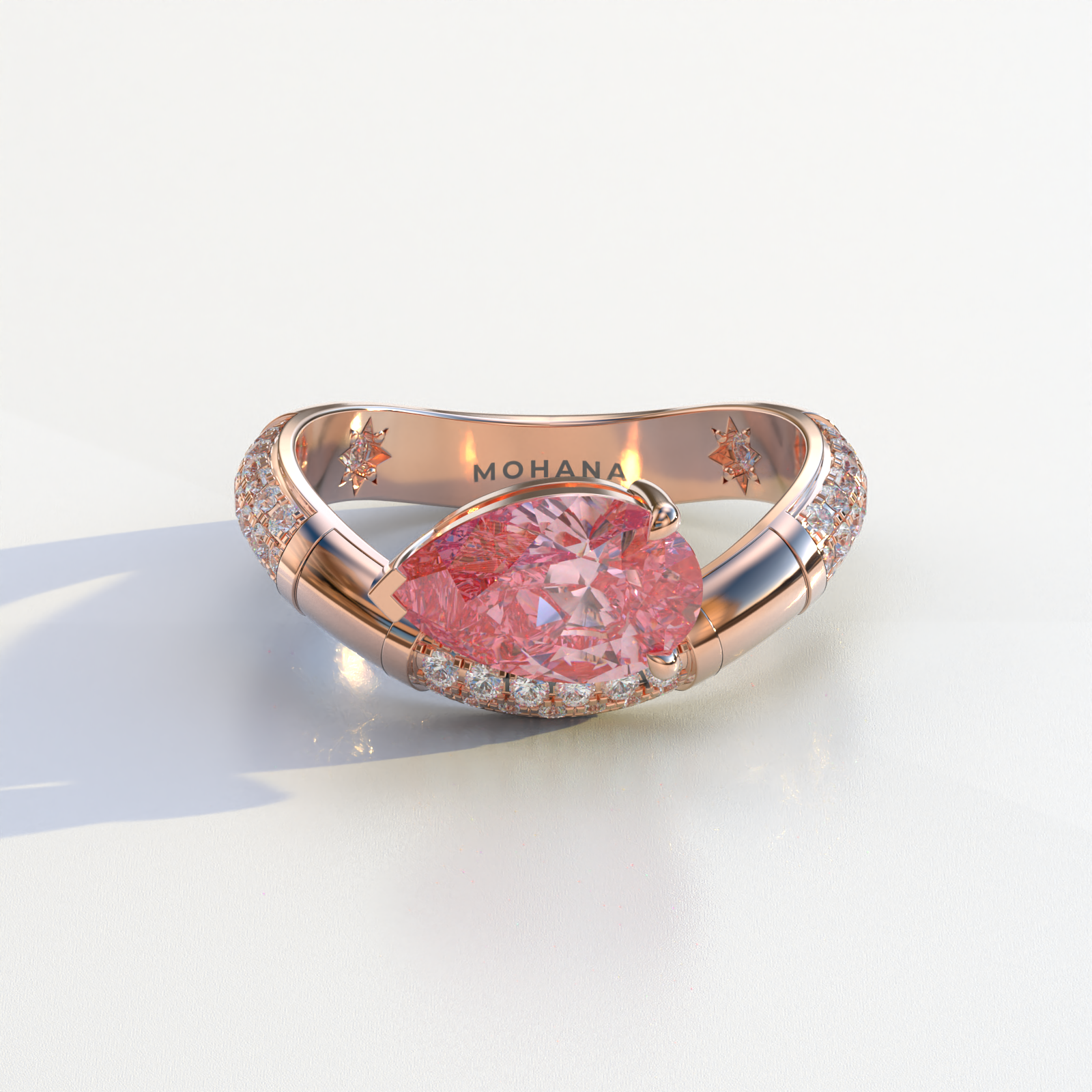 2 Carat East-West Fancy Vivid Pink Pear Cut Lab Diamond Engagement Ring - J’Lure - 10K Solid Gold / Rose Gold