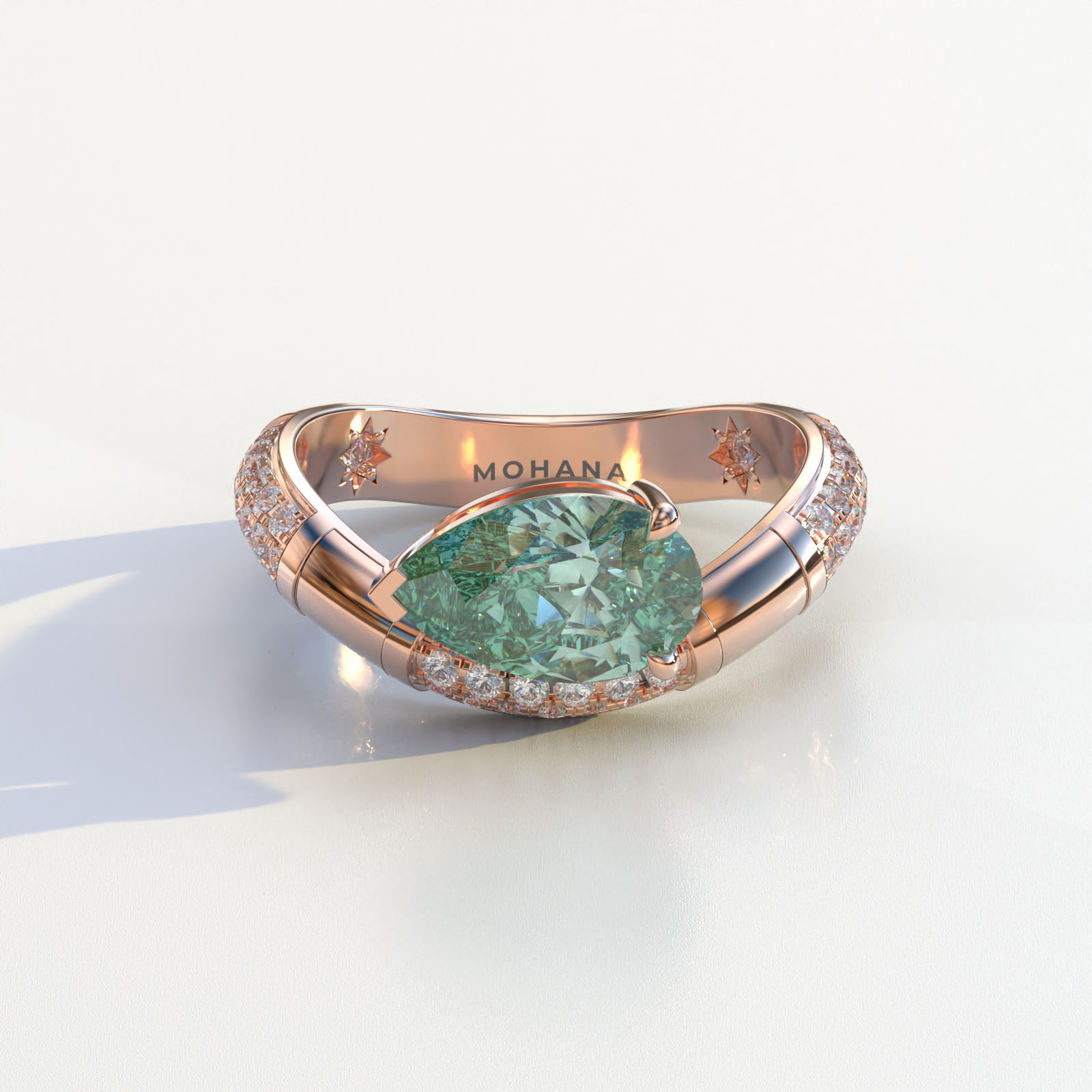2 Carat East-West Fancy Vivid Green Pear Cut Lab Diamond Engagement Ring - J’Lure - 10K Solid Gold / Rose Gold