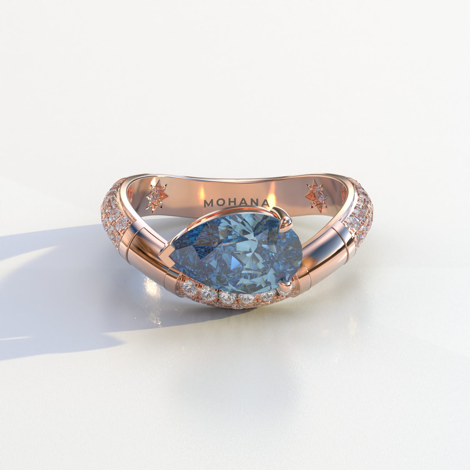 2 Carat East-West Fancy Vivid Blue Pear Cut Lab Diamond Engagement Ring - J’Lure - 10K Solid Gold / Rose Gold