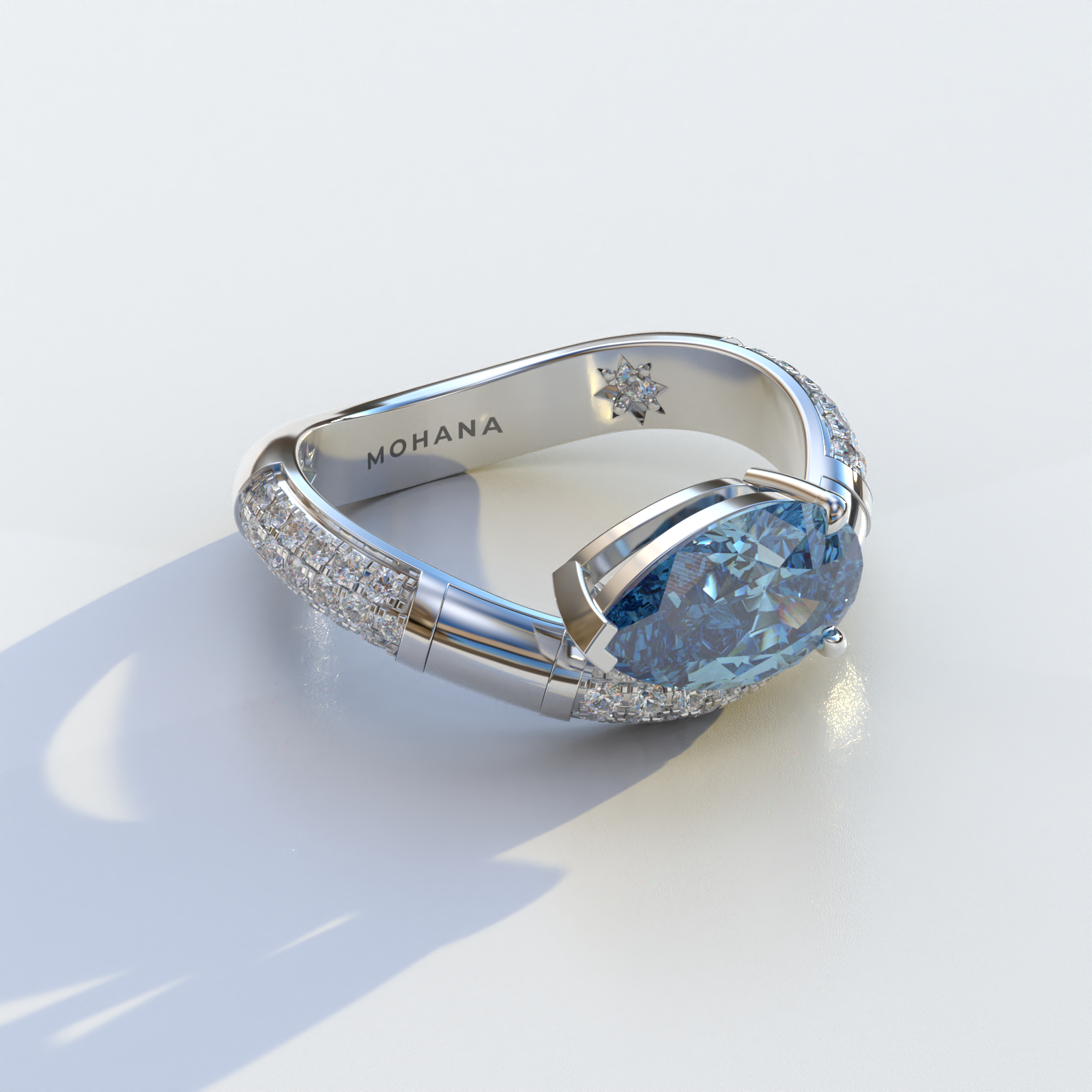2 Carat East-West Fancy Vivid Blue Pear Cut Lab Diamond Engagement Ring - J’Lure