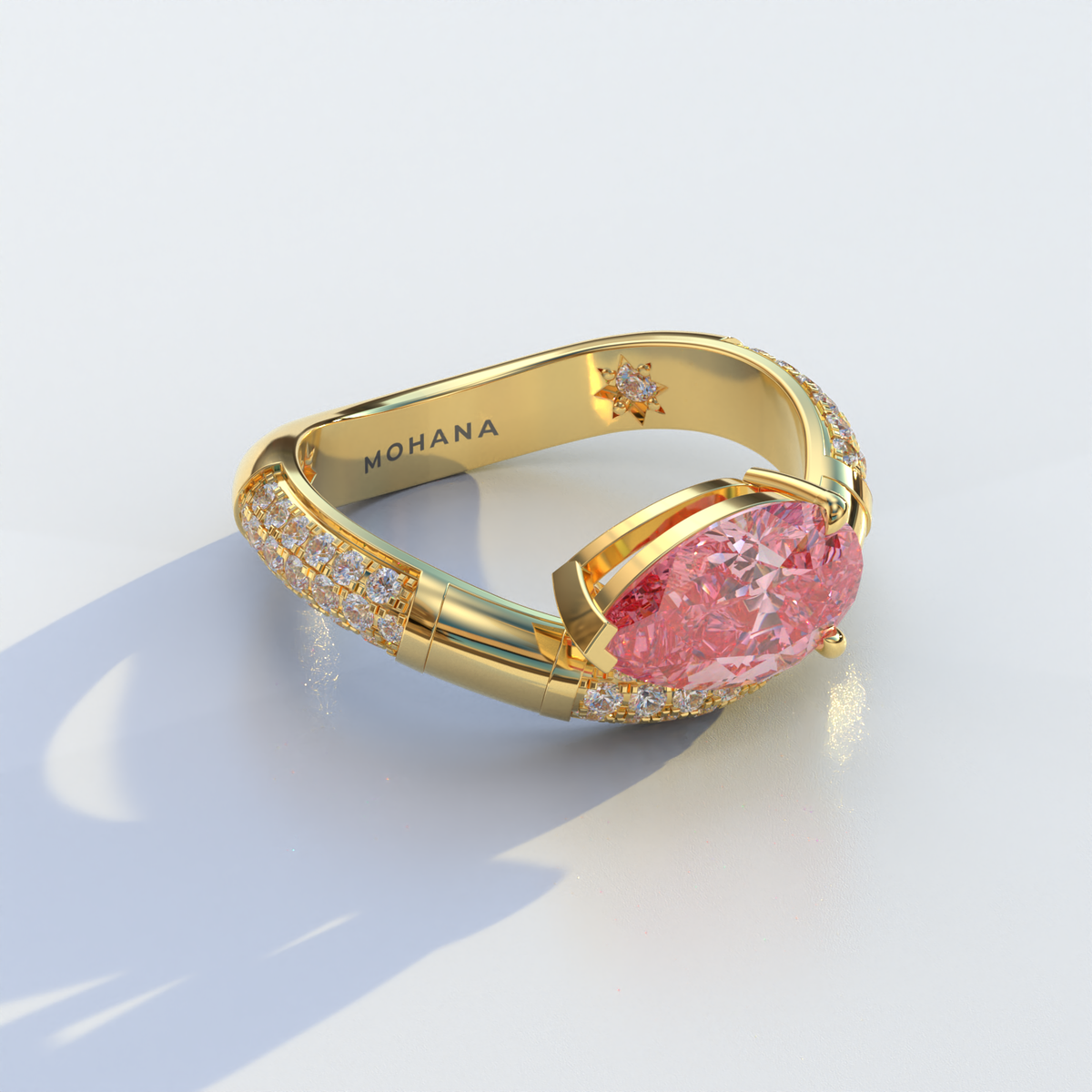 2 Carat East-West Fancy Vivid Pink Pear Cut Lab Diamond Engagement Ring - J’Lure