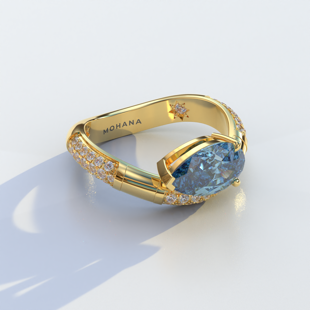 2 Carat East-West Fancy Vivid Blue Pear Cut Lab Diamond Engagement Ring - J’Lure
