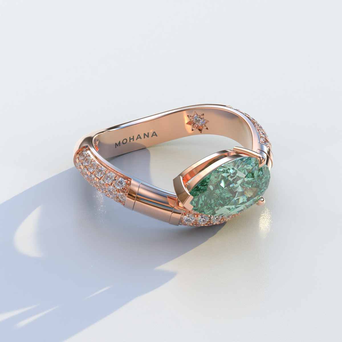 2 Carat East-West Fancy Vivid Green Pear Cut Lab Diamond Engagement Ring - J’Lure
