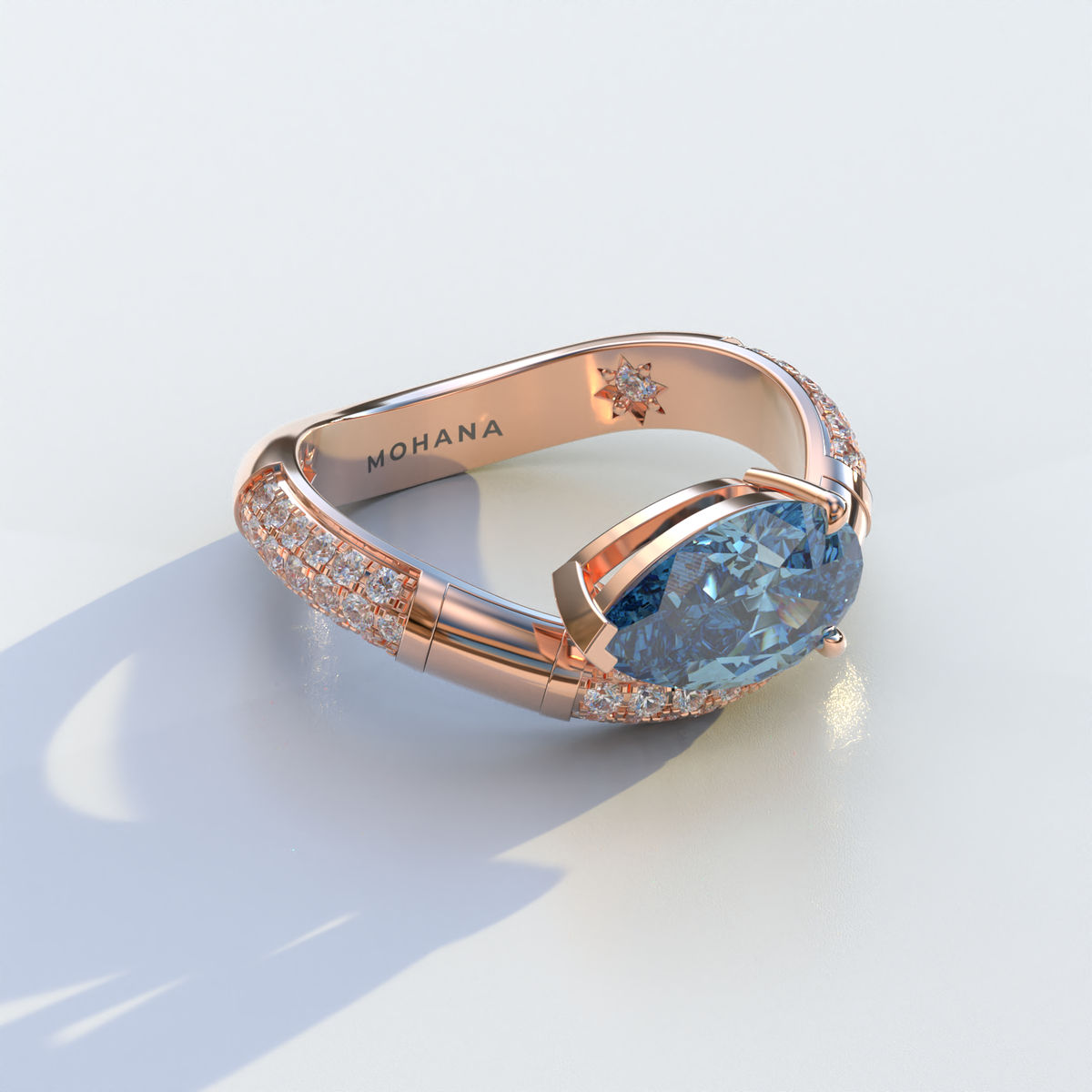2 Carat East-West Fancy Vivid Blue Pear Cut Lab Diamond Engagement Ring - J’Lure