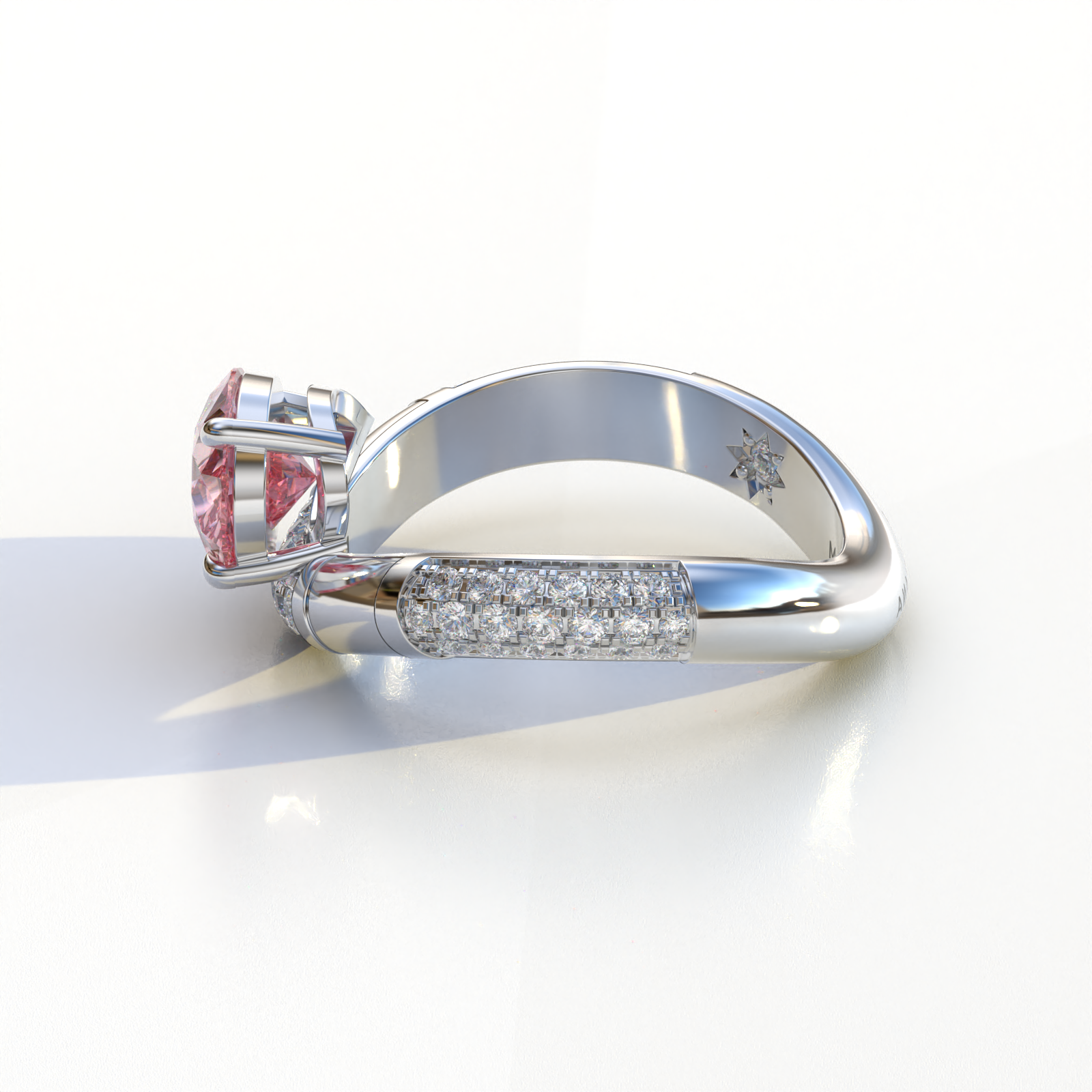 2 Carat East-West Fancy Vivid Pink Pear Cut Lab Diamond Engagement Ring - J’Lure