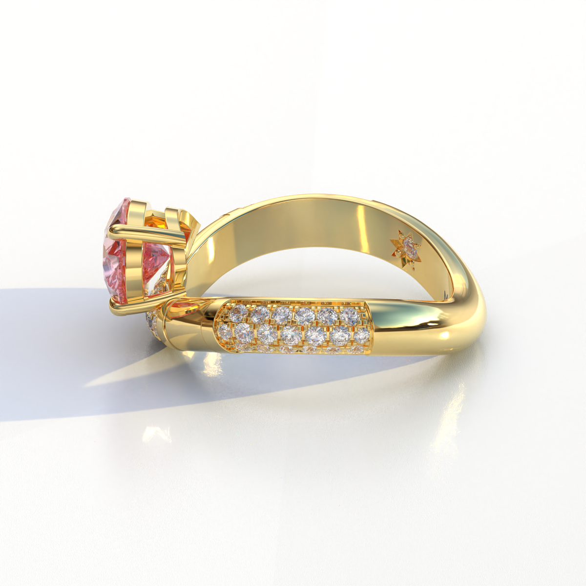 2 Carat East-West Fancy Vivid Pink Pear Cut Lab Diamond Engagement Ring - J’Lure
