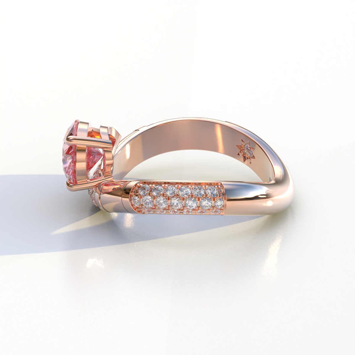 2 Carat East-West Fancy Vivid Pink Pear Cut Lab Diamond Engagement Ring - J’Lure