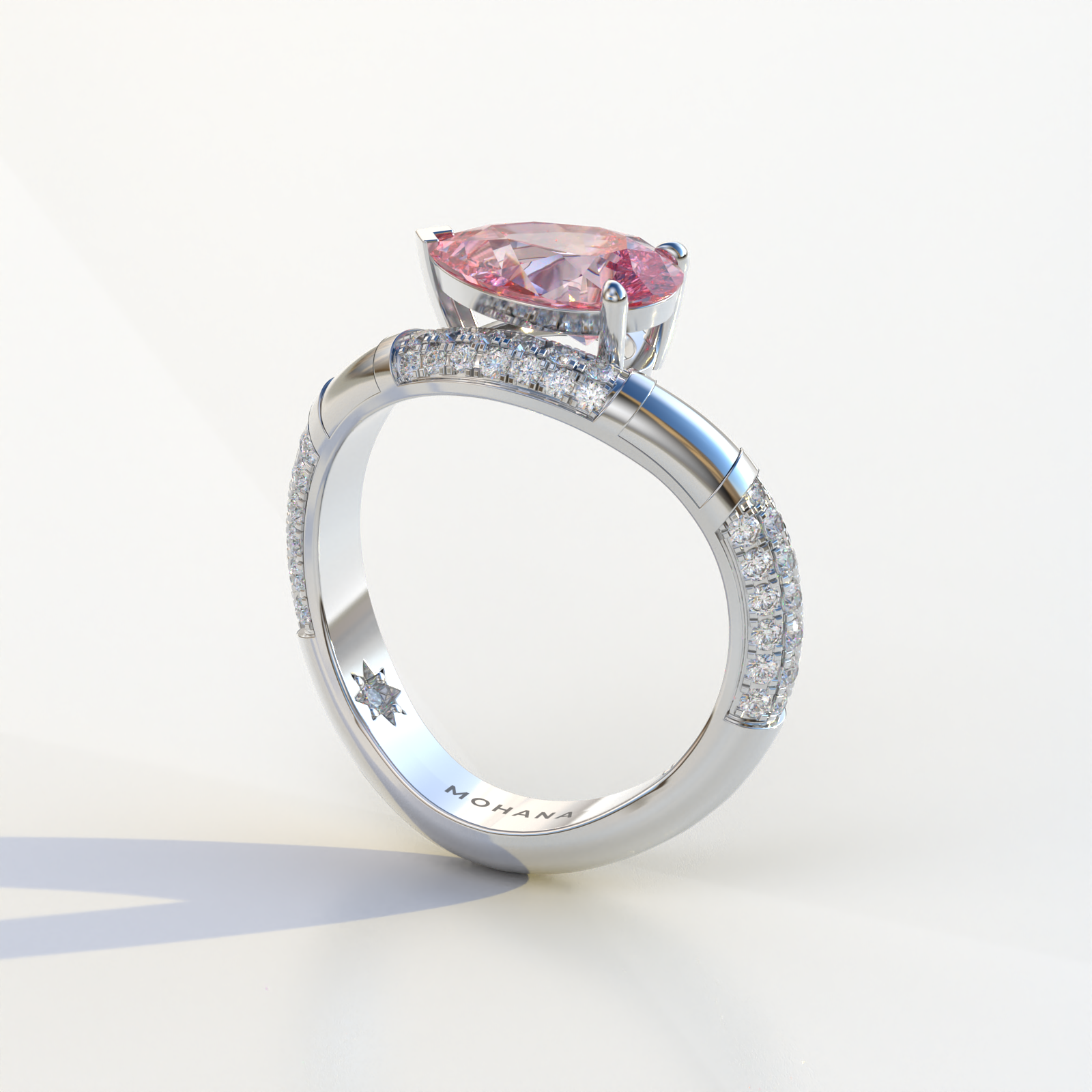 2 Carat East-West Fancy Vivid Pink Pear Cut Lab Diamond Engagement Ring - J’Lure