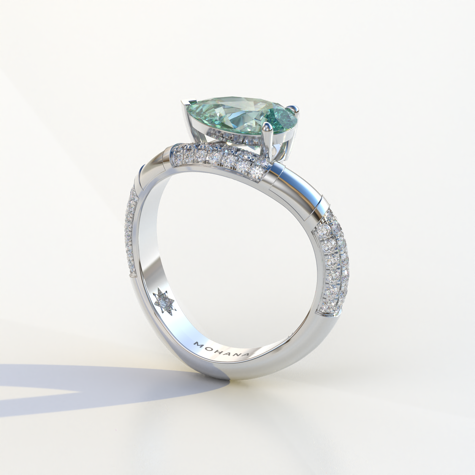 2 Carat East-West Fancy Vivid Green Pear Cut Lab Diamond Engagement Ring - J’Lure