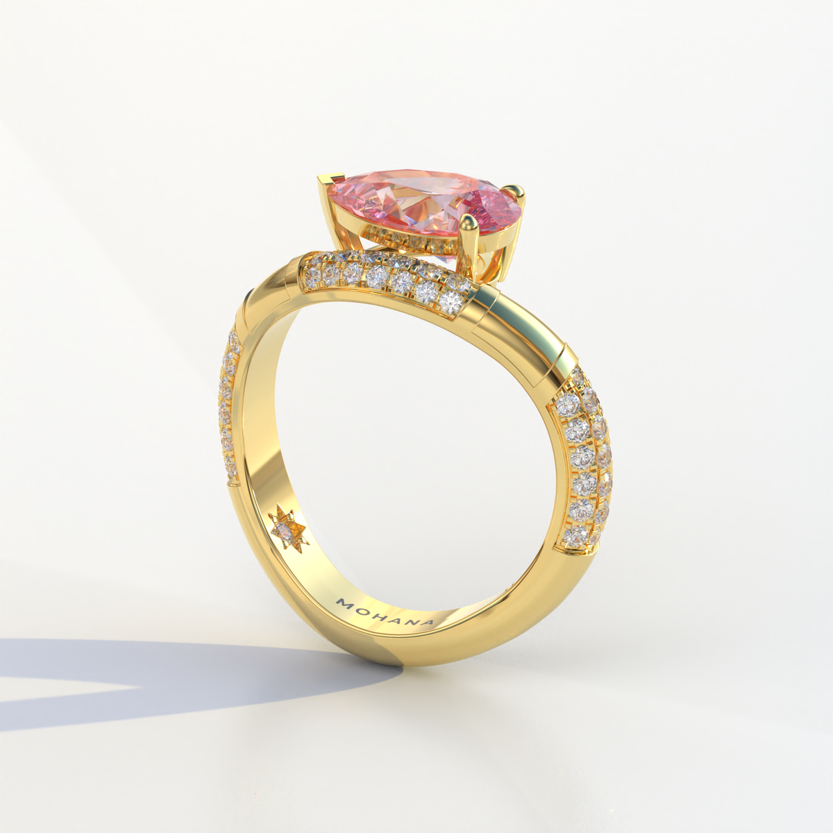 2 Carat East-West Fancy Vivid Pink Pear Cut Lab Diamond Engagement Ring - J’Lure