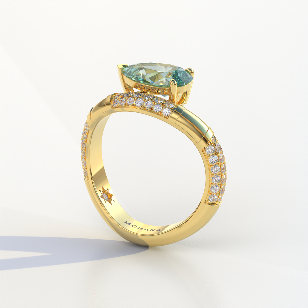 2 Carat East-West Fancy Vivid Green Pear Cut Lab Diamond Engagement Ring - J’Lure