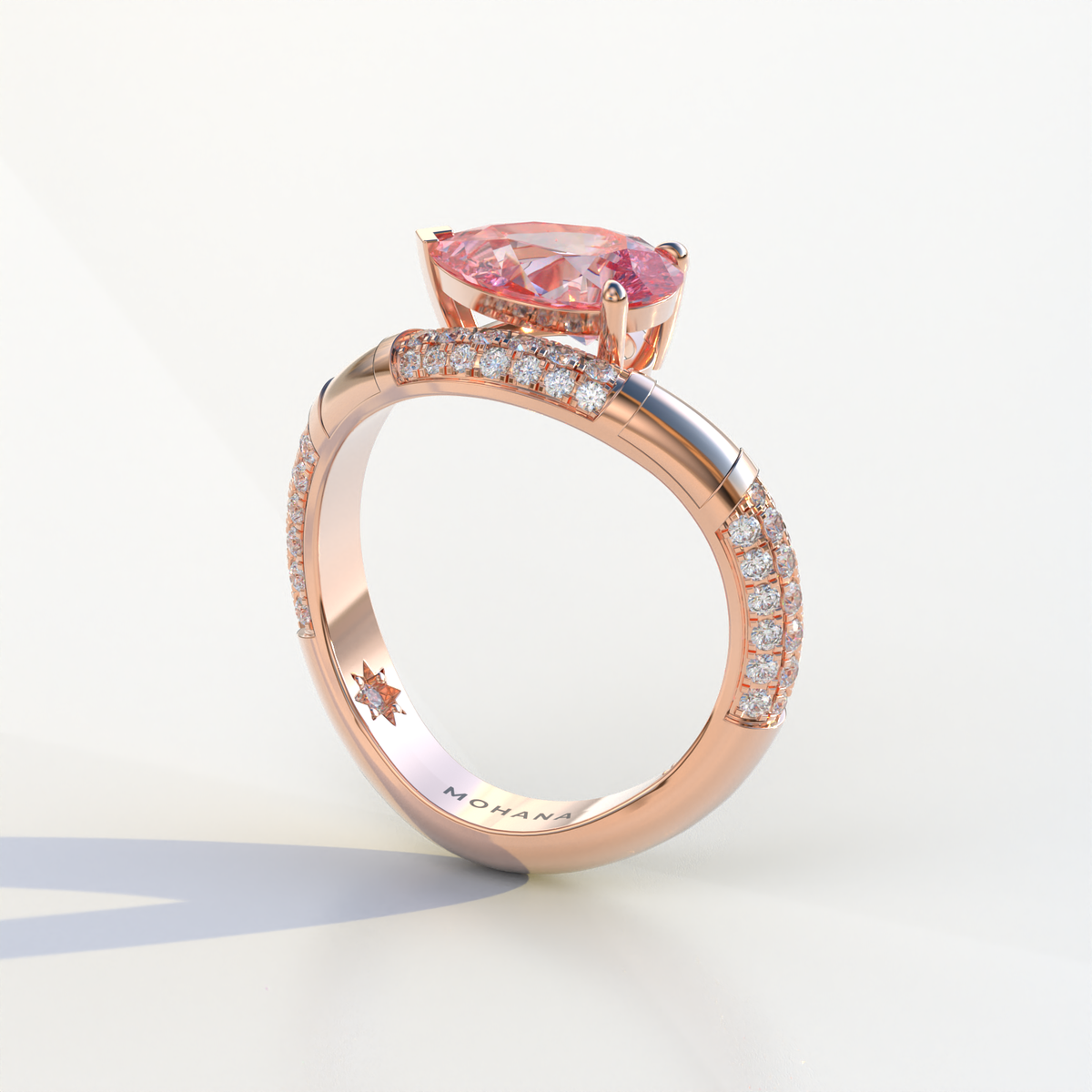 2 Carat East-West Fancy Vivid Pink Pear Cut Lab Diamond Engagement Ring - J’Lure
