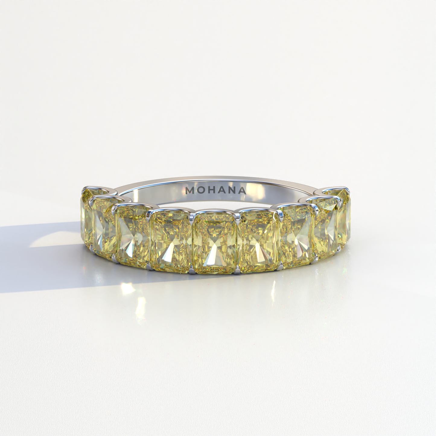 5mm Yellow Radiant Cut Lab Diamond Band - Halfway Eternity Band - Amber Bloom