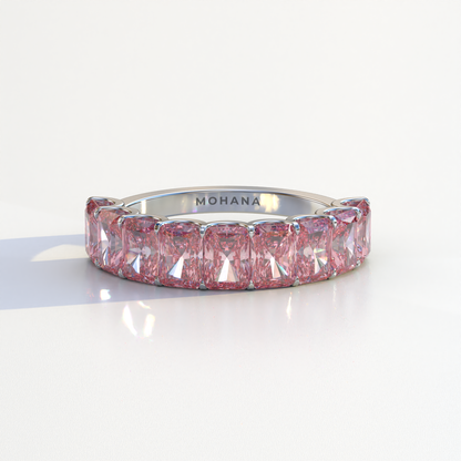 5mm Pink Radiant Cut Lab Diamond Band - Halfway Eternity Band - Amber Bloom