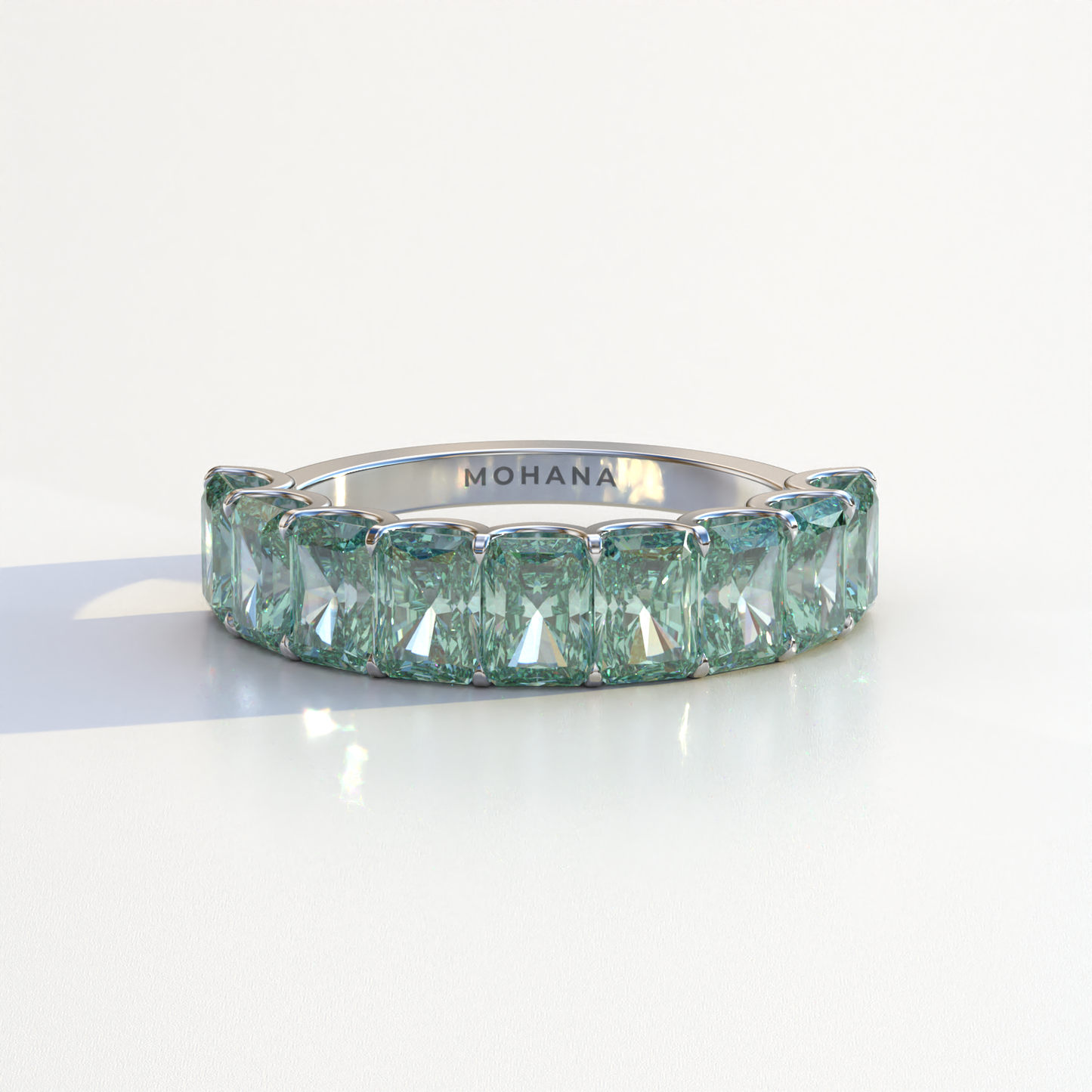 5mm Green Radiant Cut Lab Diamond Band - Halfway Eternity Band - Amber Bloom