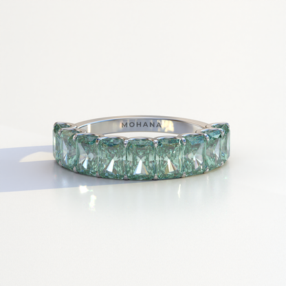 5mm Green Radiant Cut Lab Diamond Band - Halfway Eternity Band - Amber Bloom