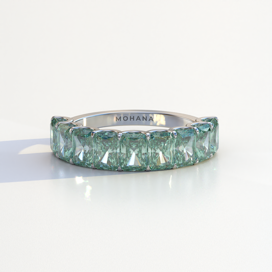 5mm Green Radiant Cut Lab Diamond Band - Halfway Eternity Band - Amber Bloom