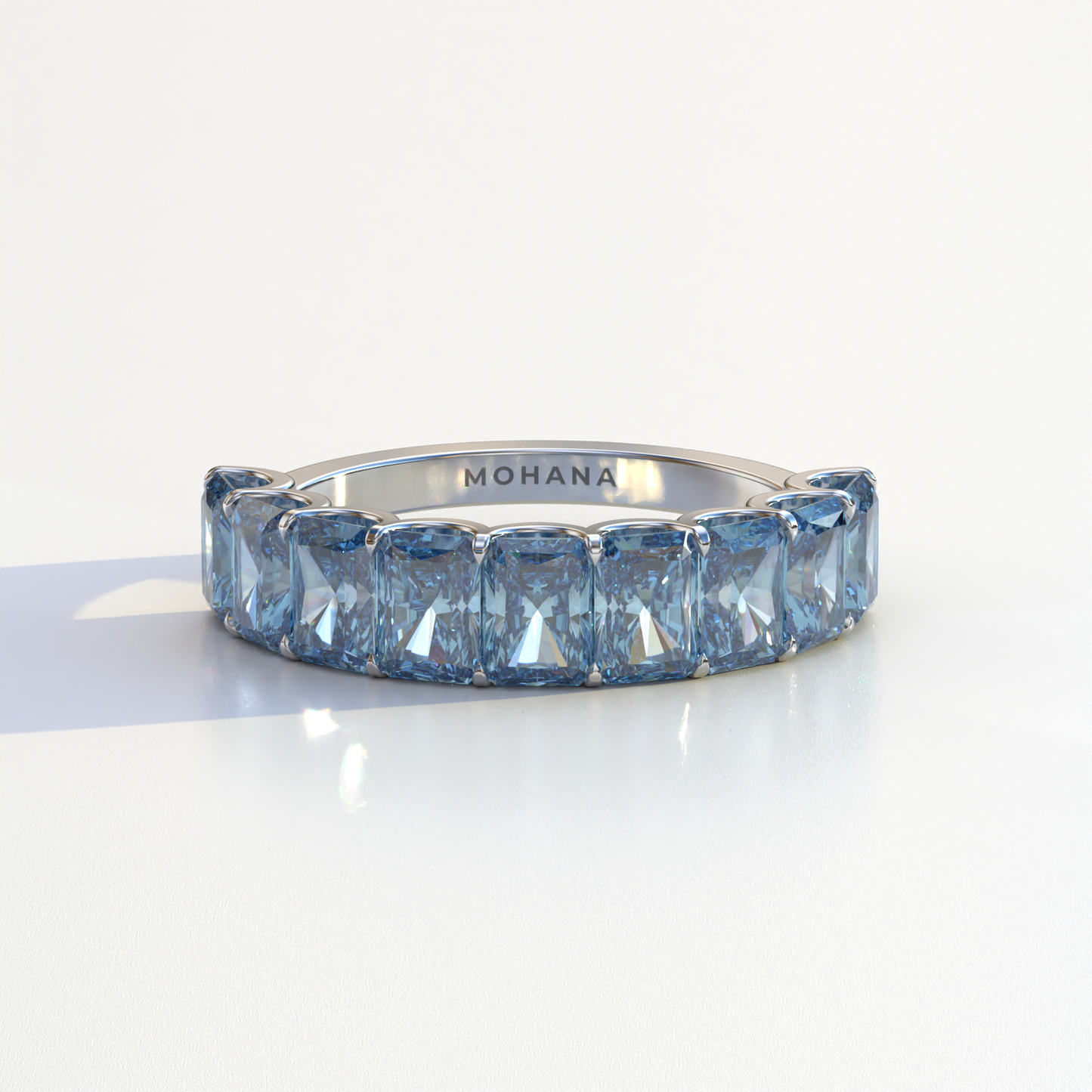 5mm Blue Radiant Cut Lab Diamond Band - Halfway Eternity Band - Amber Bloom