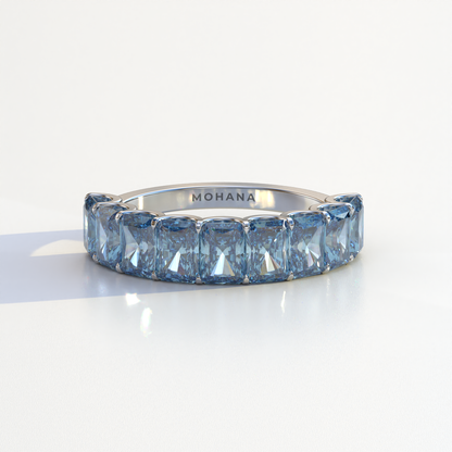5mm Blue Radiant Cut Lab Diamond Band - Halfway Eternity Band - Amber Bloom