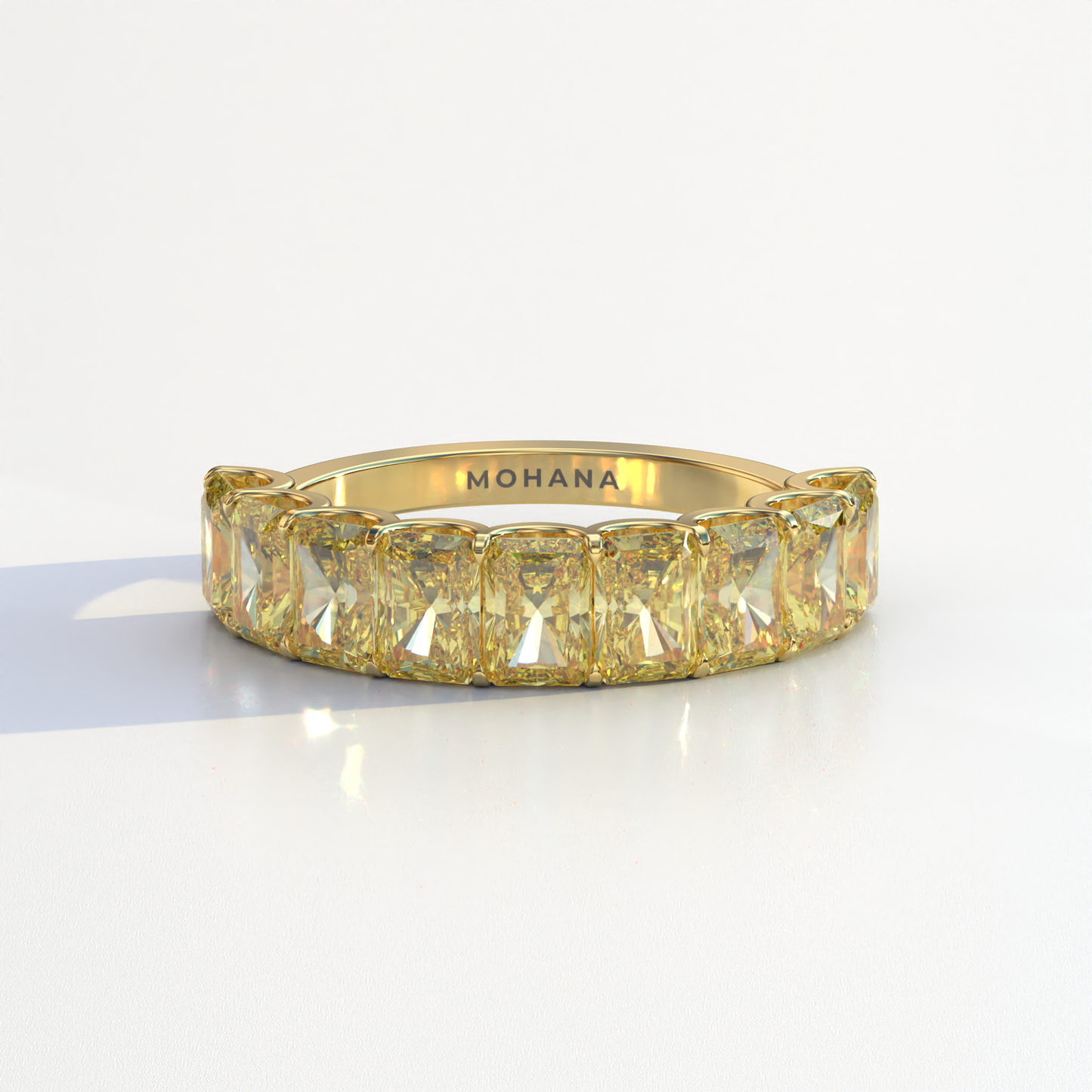 5mm Yellow Radiant Cut Lab Diamond Band - Halfway Eternity Band - Amber Bloom