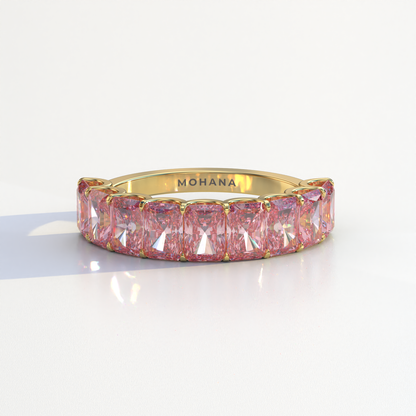 5mm Pink Radiant Cut Lab Diamond Band - Halfway Eternity Band - Amber Bloom