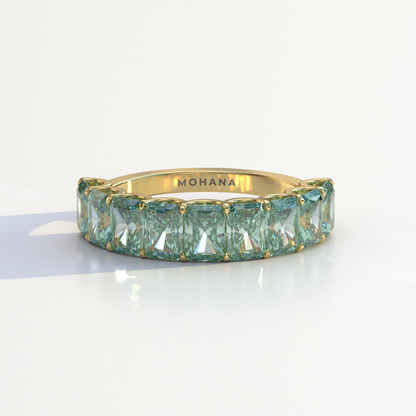 5mm Green Radiant Cut Lab Diamond Band - Halfway Eternity Band - Amber Bloom