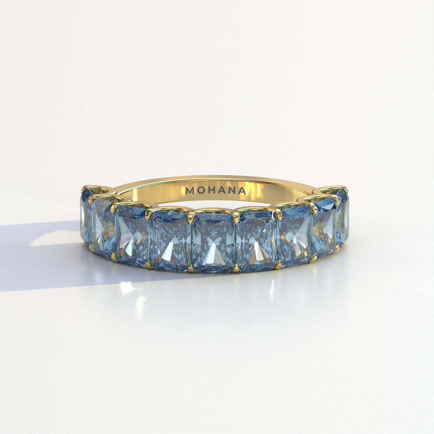 5mm Blue Radiant Cut Lab Diamond Band - Halfway Eternity Band - Amber Bloom