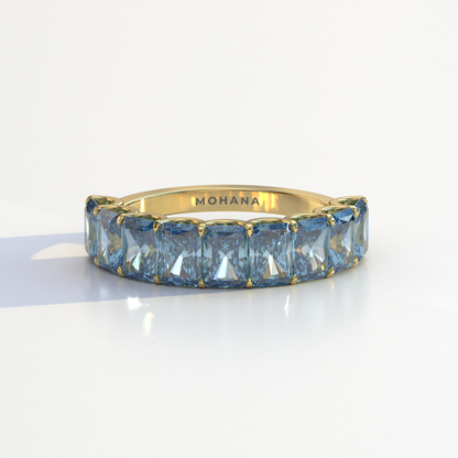 5mm Blue Radiant Cut Lab Diamond Band - Halfway Eternity Band - Amber Bloom
