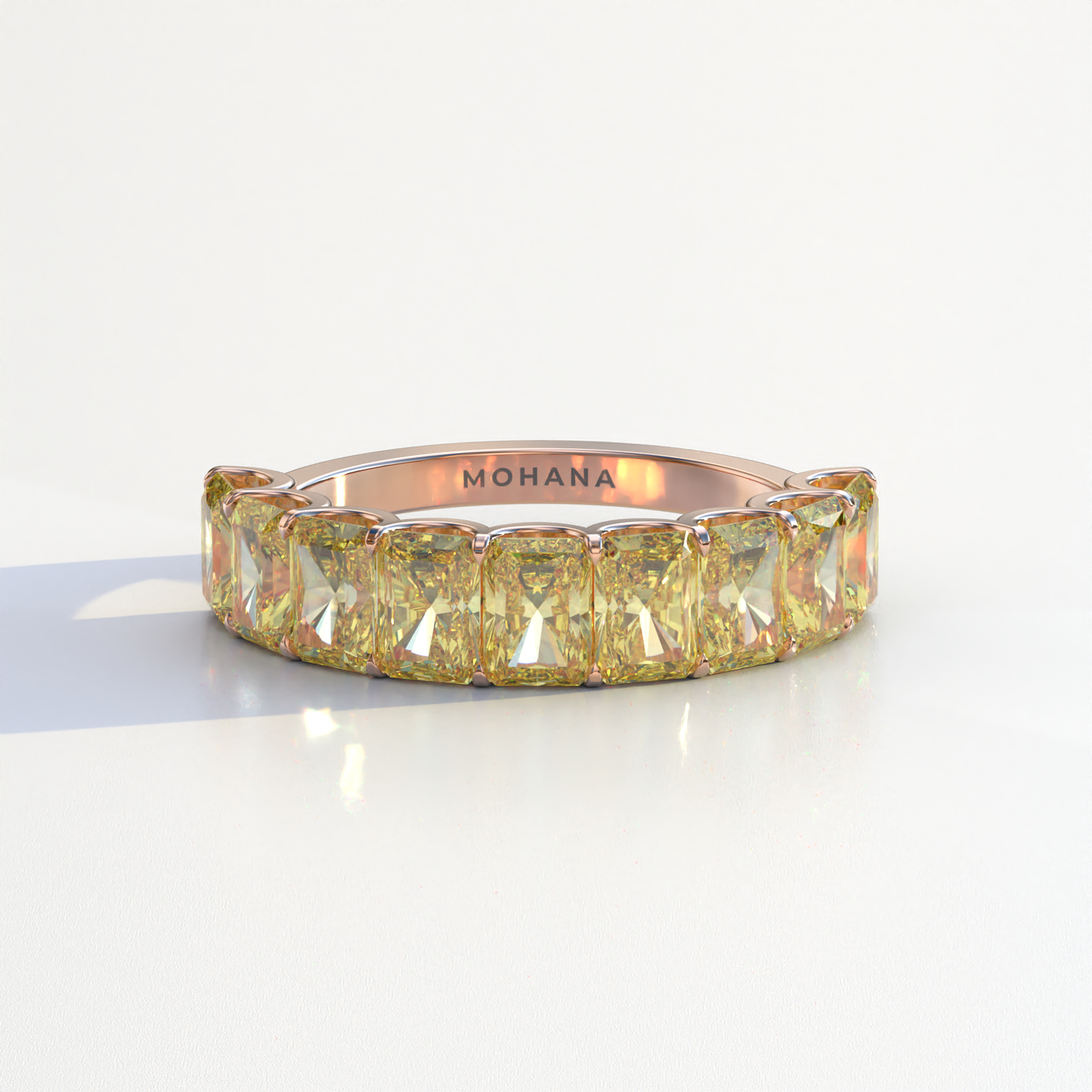 5mm Yellow Radiant Cut Lab Diamond Band - Halfway Eternity Band - Amber Bloom