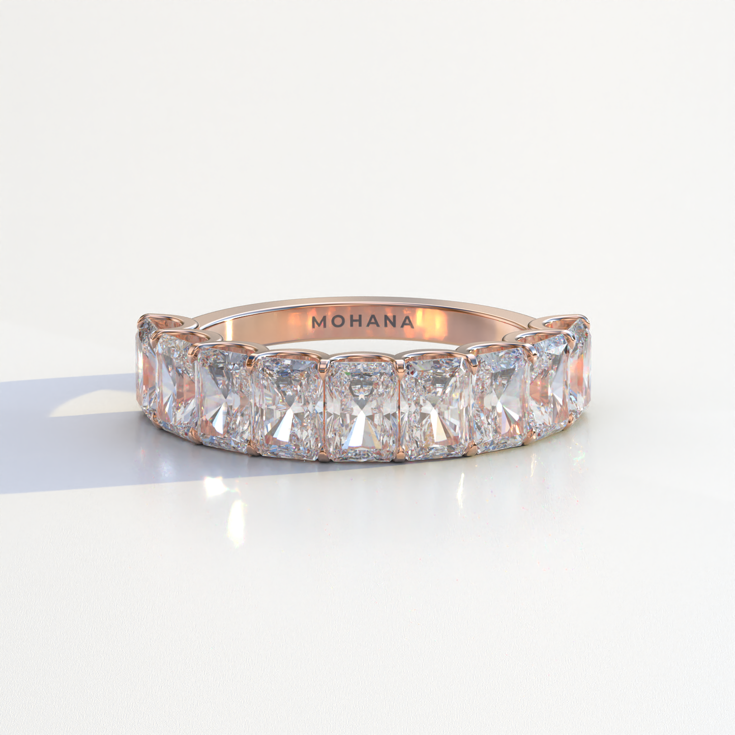 5mm Radiant Cut Lab Diamond Band - Halfway Eternity Band - Amber Bloom