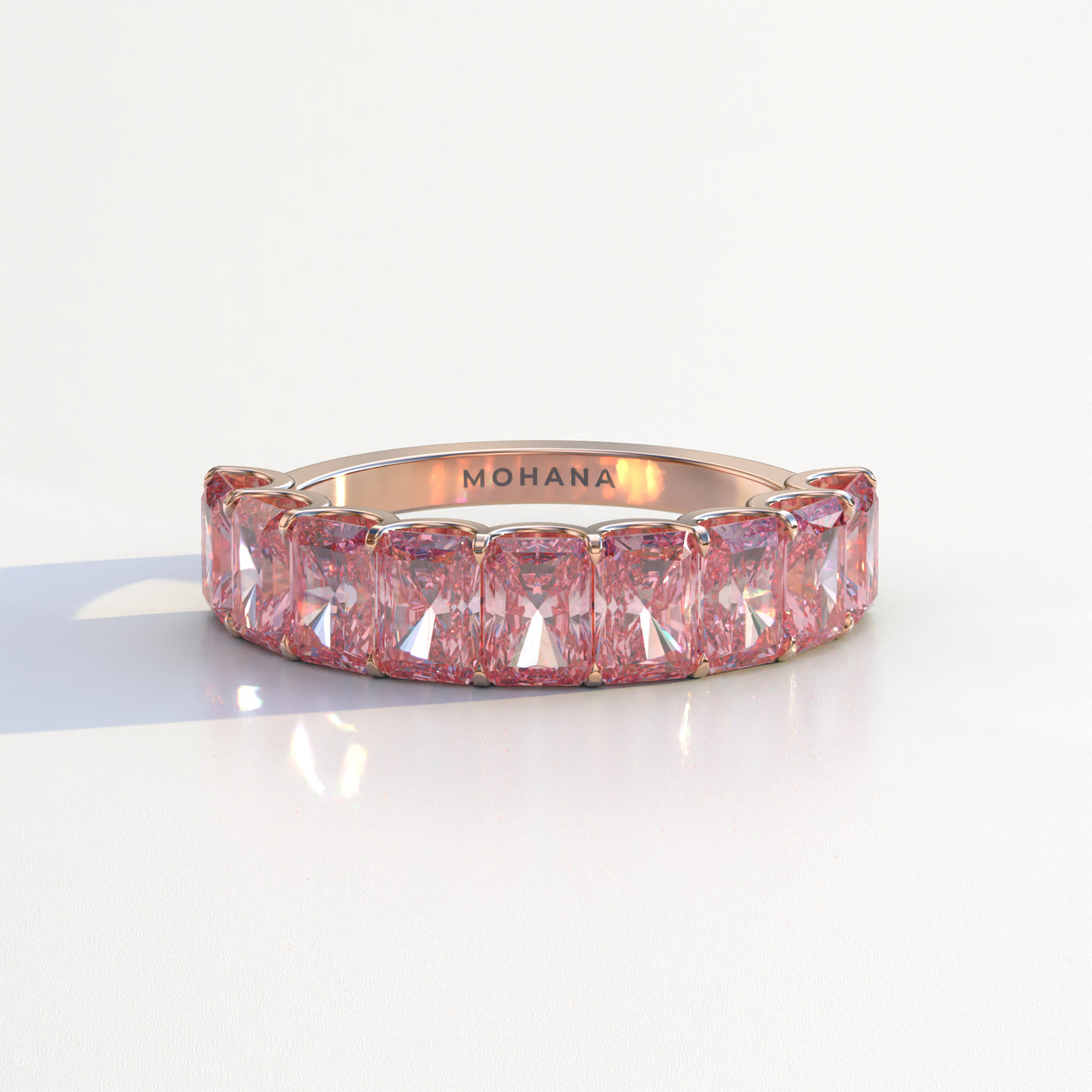5mm Pink Radiant Cut Lab Diamond Band - Halfway Eternity Band - Amber Bloom