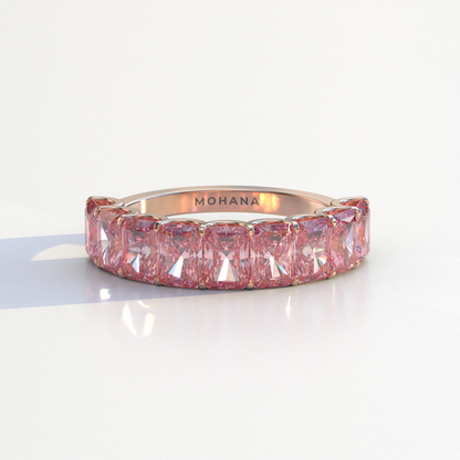 5mm Pink Radiant Cut Lab Diamond Band - Halfway Eternity Band - Amber Bloom