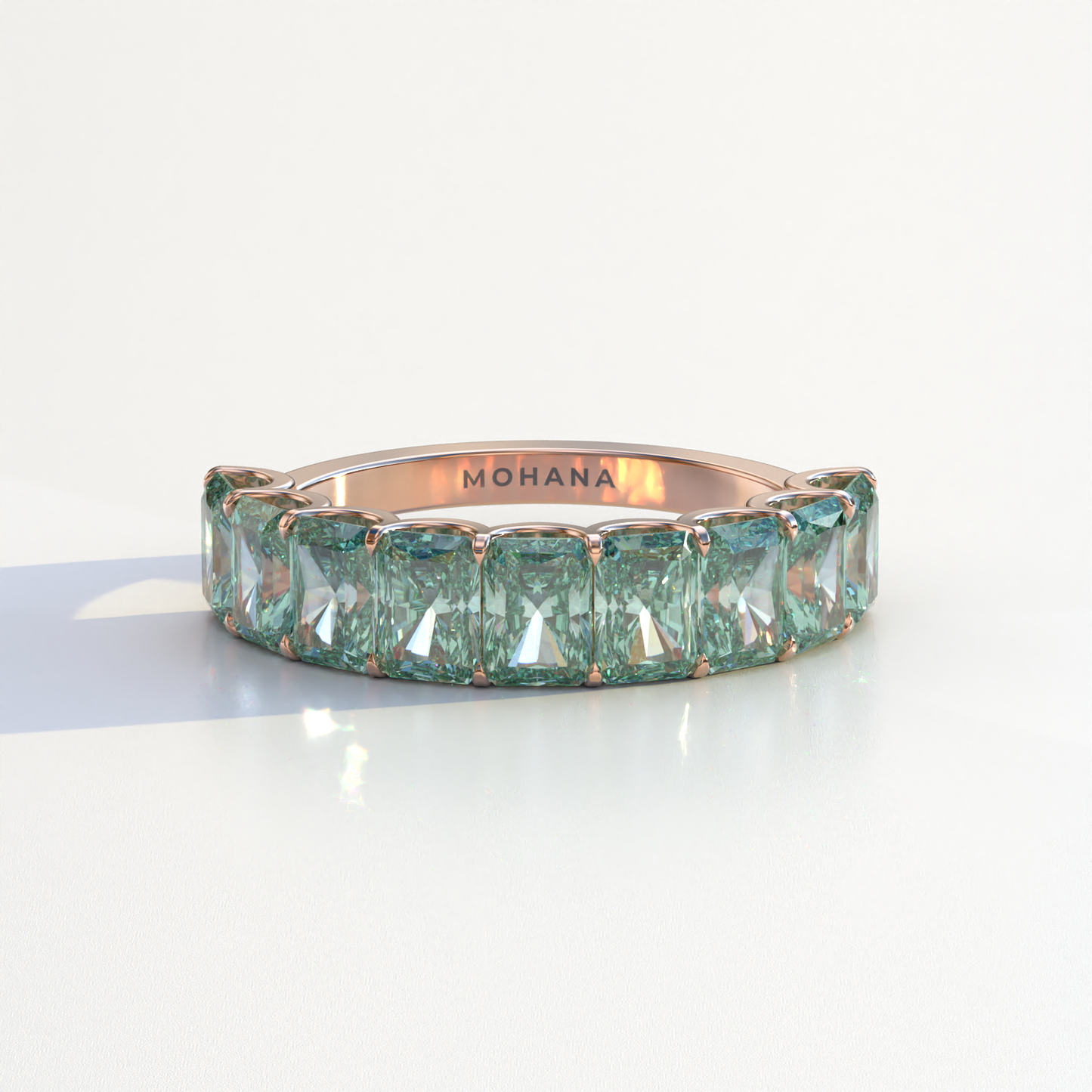 5mm Green Radiant Cut Lab Diamond Band - Halfway Eternity Band - Amber Bloom