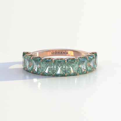 5mm Green Radiant Cut Lab Diamond Band - Halfway Eternity Band - Amber Bloom