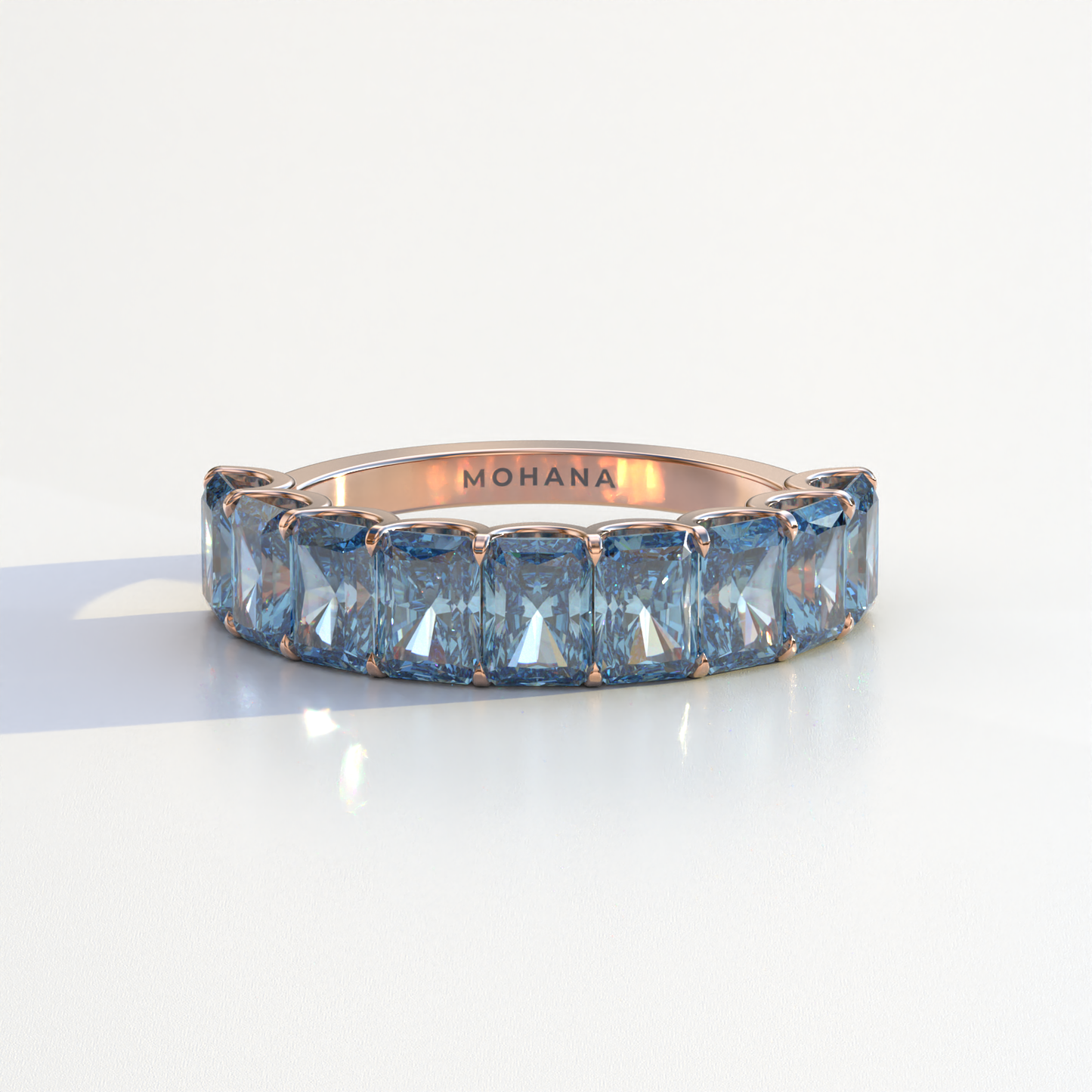 5mm Blue Radiant Cut Lab Diamond Band - Halfway Eternity Band - Amber Bloom