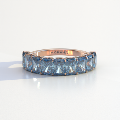 5mm Blue Radiant Cut Lab Diamond Band - Halfway Eternity Band - Amber Bloom
