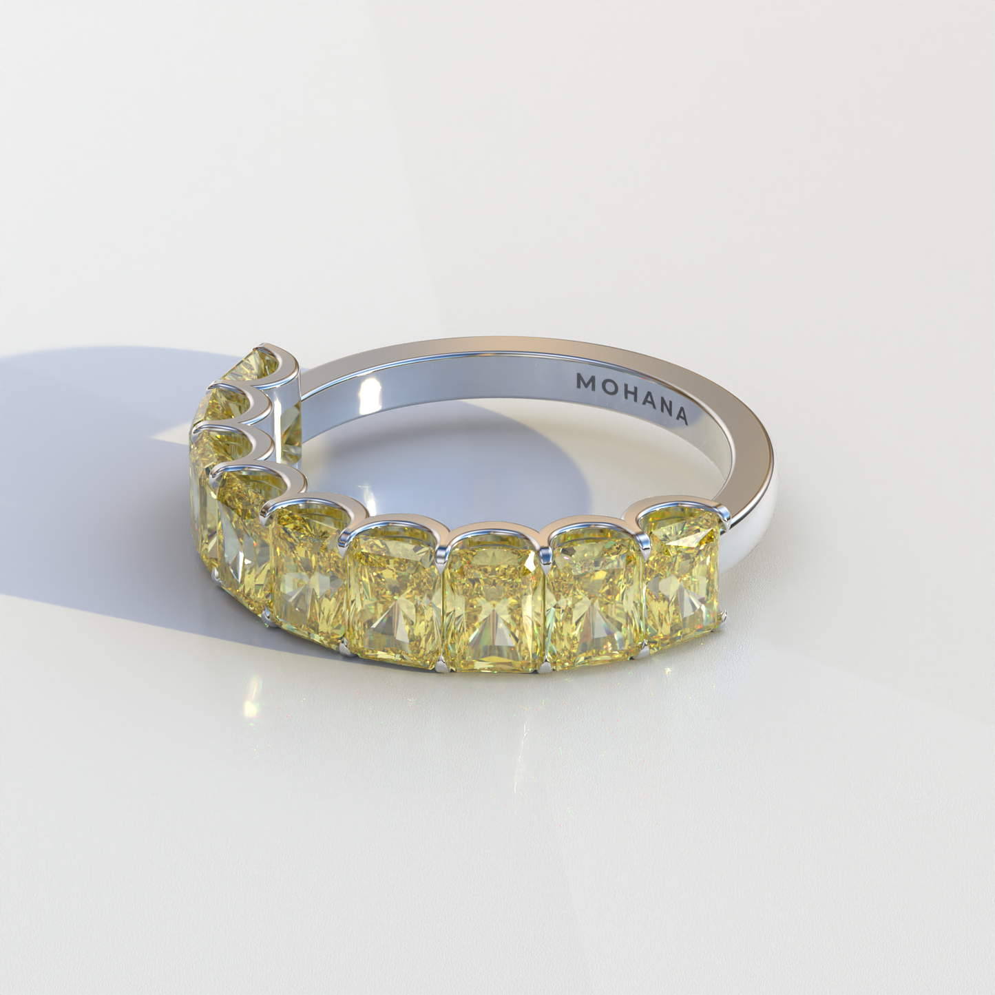 5mm Yellow Radiant Cut Lab Diamond Band - Halfway Eternity Band - Amber Bloom