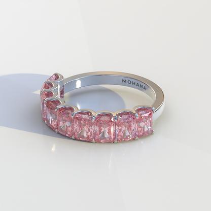 5mm Pink Radiant Cut Lab Diamond Band - Halfway Eternity Band - Amber Bloom