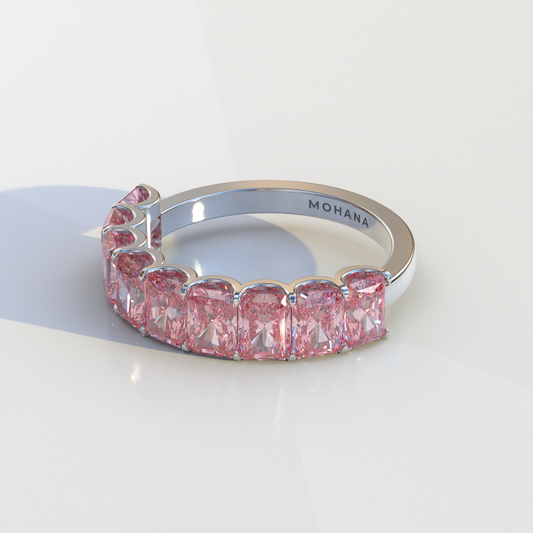 5mm Pink Radiant Cut Lab Diamond Band - Halfway Eternity Band - Amber Bloom