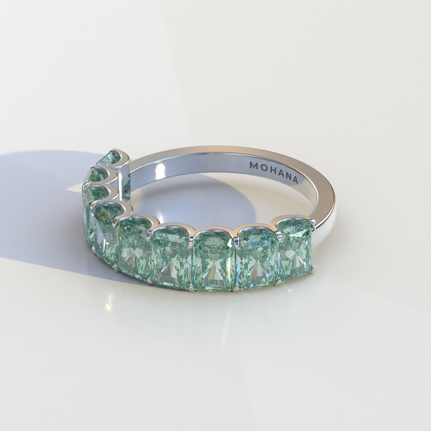 5mm Green Radiant Cut Lab Diamond Band - Halfway Eternity Band - Amber Bloom