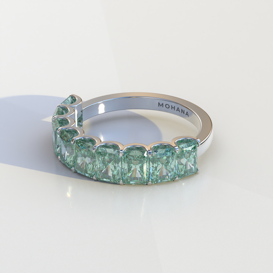 5mm Green Radiant Cut Lab Diamond Band - Halfway Eternity Band - Amber Bloom